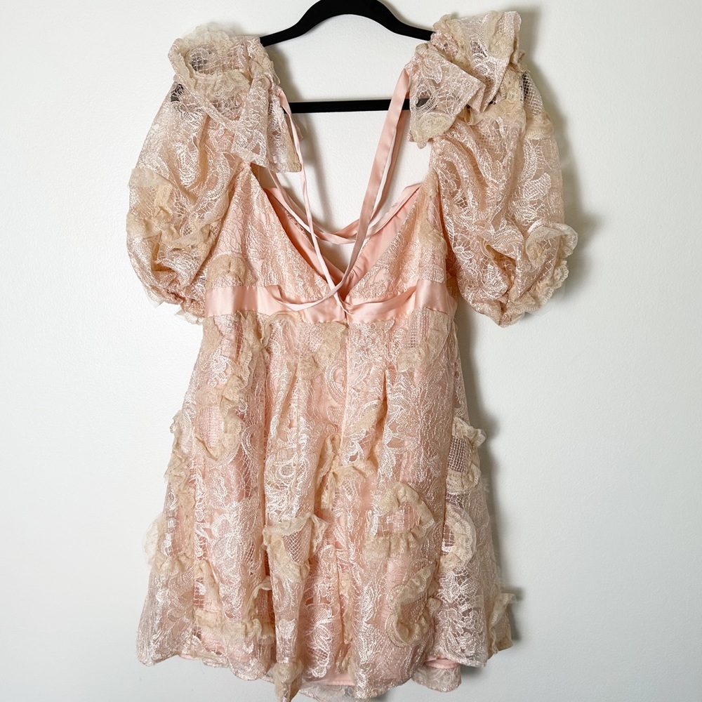 For Love And Lemons Ruffled Lace Mini Dress in Cream and Pink - Picture 4 of 11